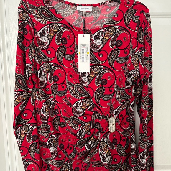 Calvin klein long sleeve blouse paisley print multi colors - Picture 4 of 5